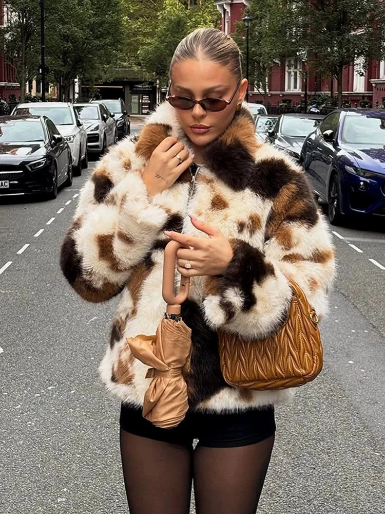 Siren Chic Casual Loose Artificial Fur Coat Women's New Autumn Winter High-End Sensation Polyester Long Sleeve Zipper Closure