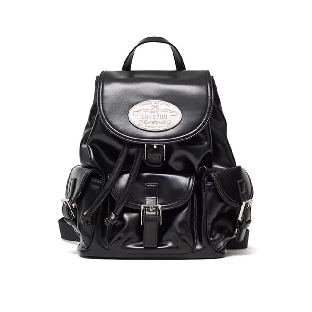 Casual Embroidered Dstring Bapa Multi-ket Student oulder Bag Youth Commuter Sle Zipper Closure ex