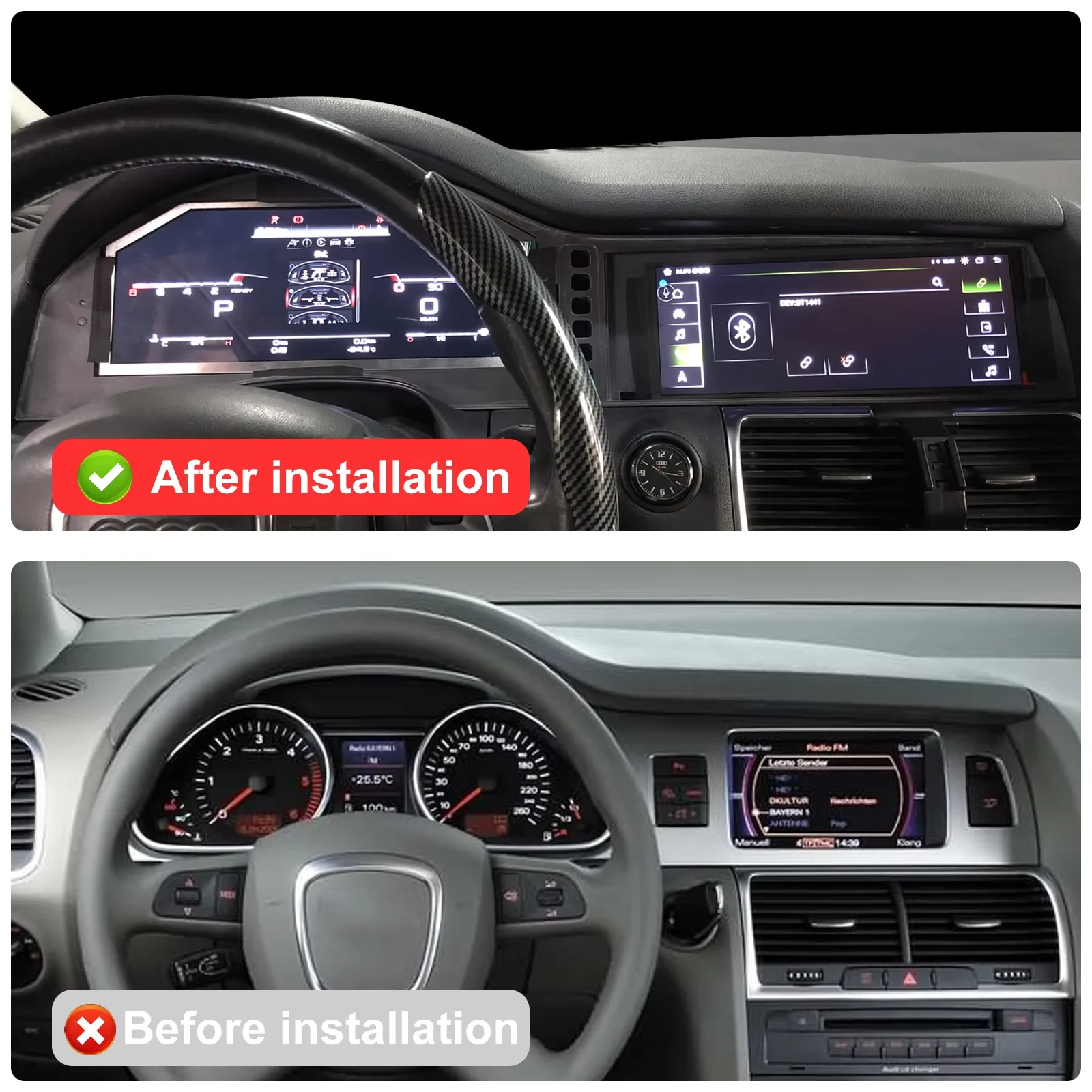 12.3 Inch Dual HD LCD Screen Android For Audi Q7 2005 -2016 CarPlay Update 2025 Car Radio Head Unit Cockpit Speedometer Odometer