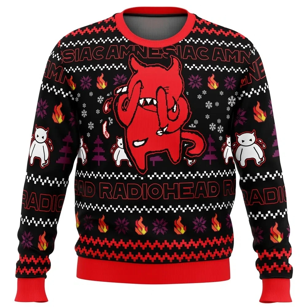 Amnesiac Radiohead 3D-Druck Herren-Sweatshirt mit Rundhalsausschnitt, weich, dehnbar, bequem, Zuhause, lässig, festliches Geschenk, entspannte Passform, Herbst und Winter