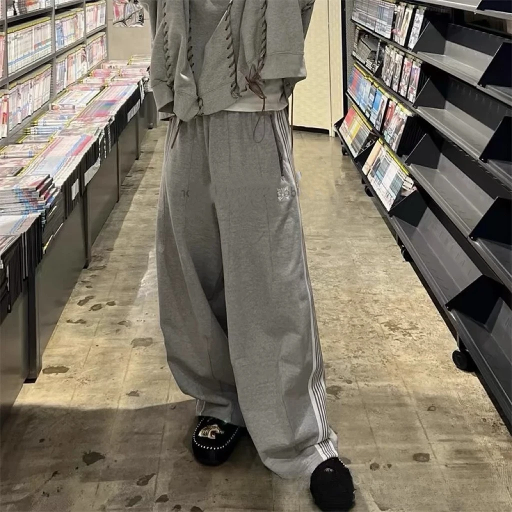 

New NEEDLES Track Pant Butterfly Gray Terry Sweatpants Wide Japanese Casual Sweatpants