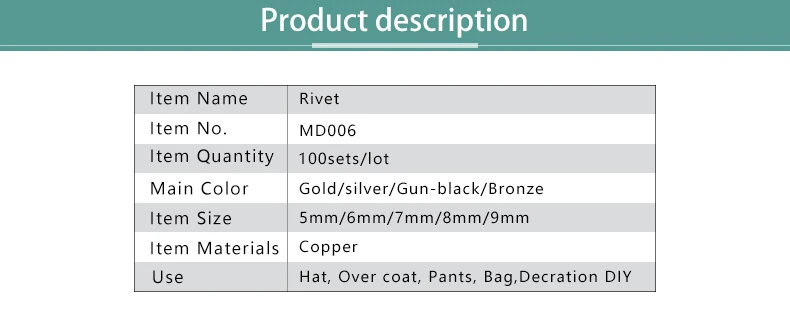 Neue 100sets 5/6/7/8/9mm Messing Metall Doppel Kappe Nieten Studs Runde niet Für Leder Handwerk Tasche Kleidungsstück Handgemachte DIY Zubehör – Detail 1