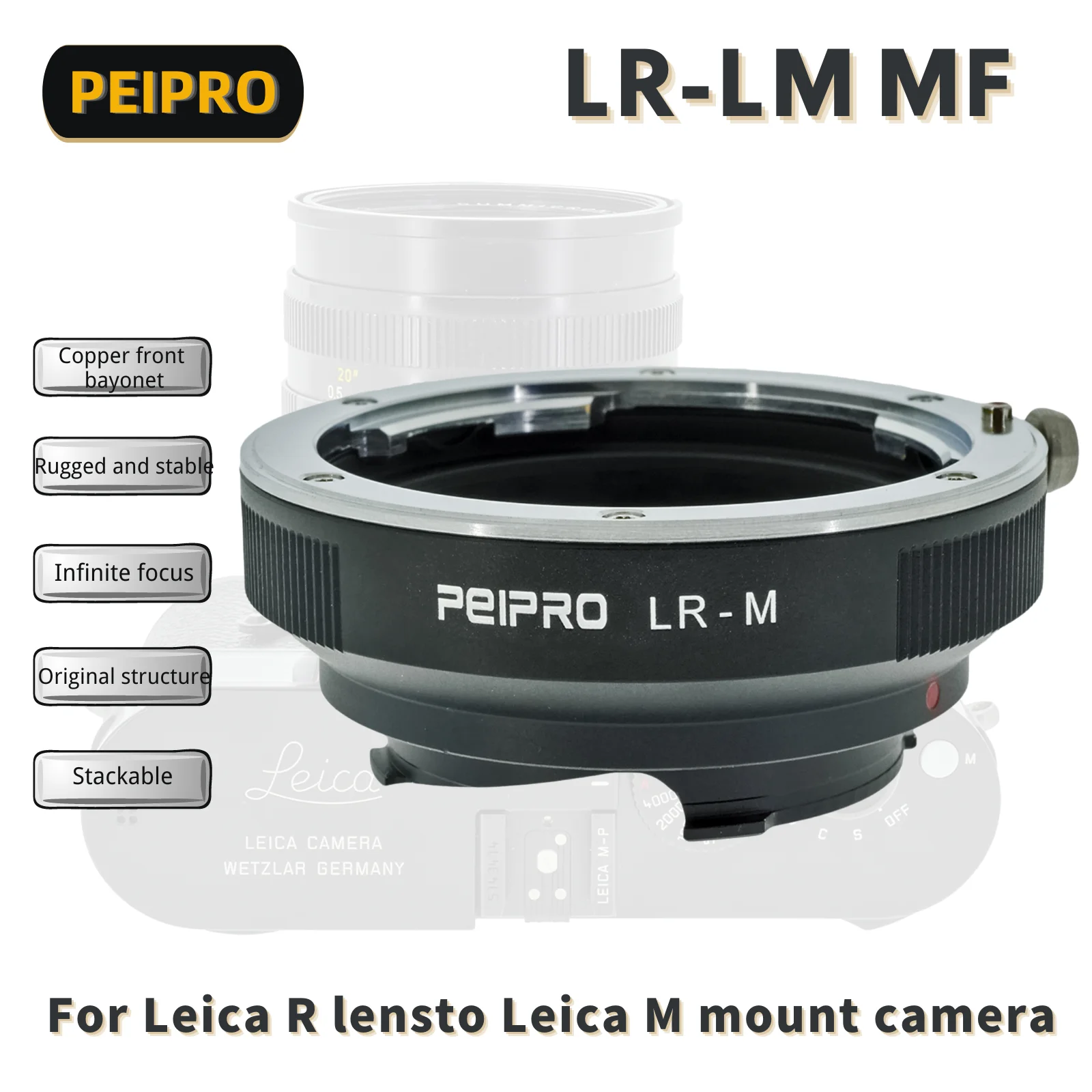 

PEIPRO LR-M Lens Adapter Converter for Leica R Lens to LEICA M Cameras / Can be stacked with ea9 or tzm02 adapter