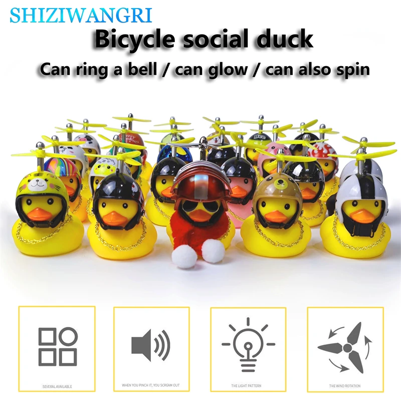 Bicycle Yellow Duck Cartoon Little Yellow Ducks Helmet Head Light Shining Duck Bicycle Bells Handlebar Bicycle Accessories