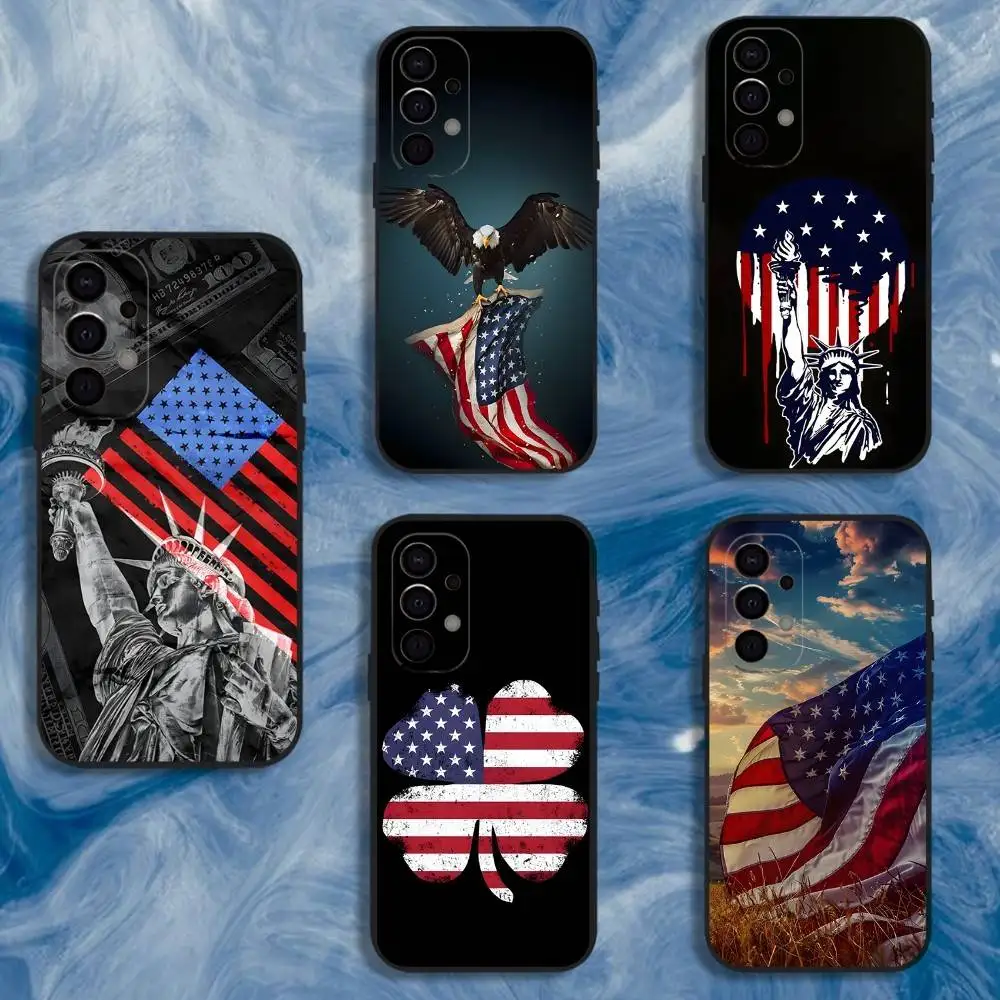 

America USA Flag Phone Case For Samsung S25,S24,S21,S22,S23,S30,Ultra,S20,Plus,Fe,Lite,Note,10,9,5G Black Cover