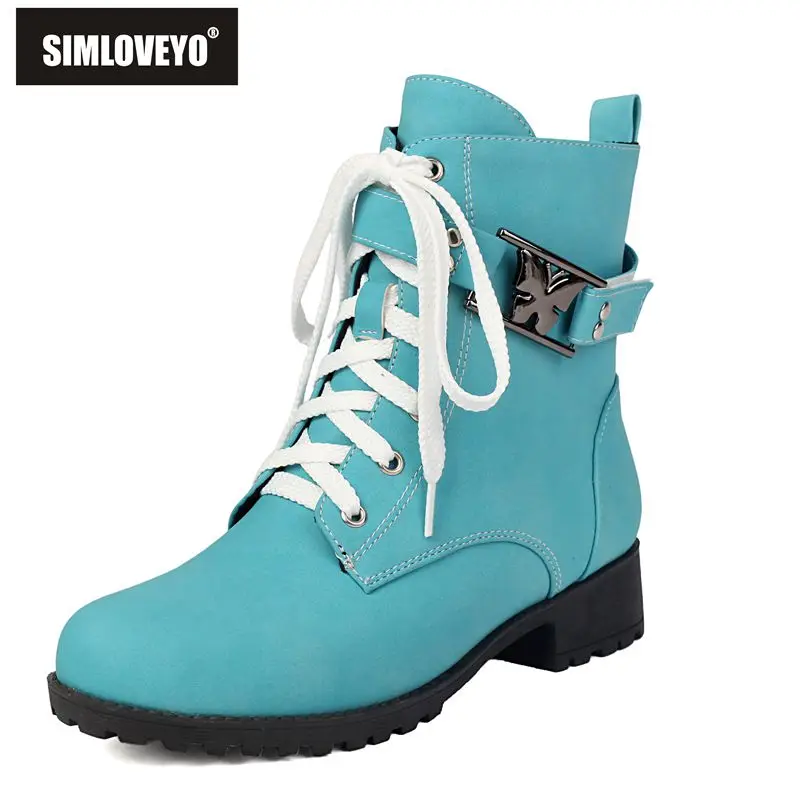 

SIMLOVEYO Бренд 2025 Зимние ботильоны женские с круглым носком 3 см на блочном каблуке на молнии на шнуровке Расширенный размер 46 47 Повседневная осень для отдыха