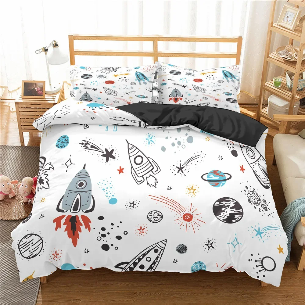 Imagem -04 - Conjunto de Cama para Meninos da Aviação dos Desenhos Animados Astronauta Duvet Cover Blue Sky Dream Quilt Cover Gêmeo Único Tamanhos Duplos Fronha