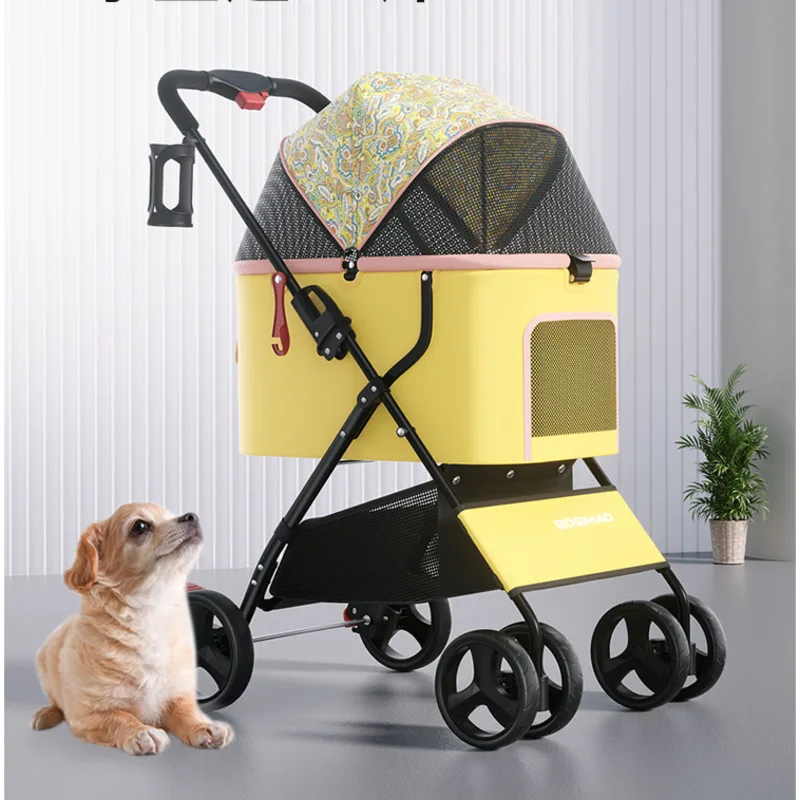 

High Appearance Stroller For Animals Small Medium Sized Dogs Basket Adjustable Ceiling Dog Crate Convenient Folding Pet Trolley