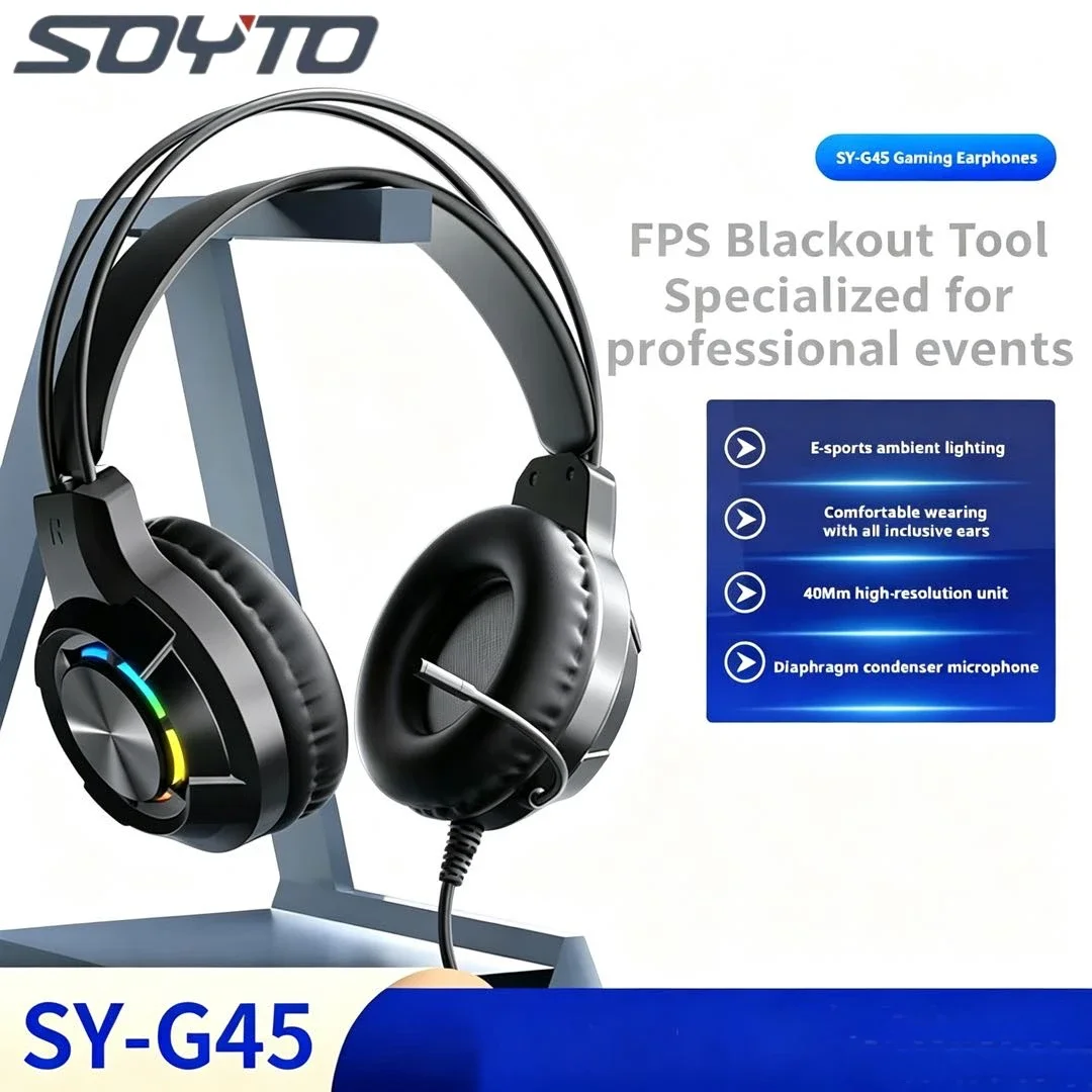 

SOYTO Black/White Cool RGB Wired Gaming Headset Heavy Bass Stereo Headphone With Mic Comfortable Over Ear Earphone For Gaming