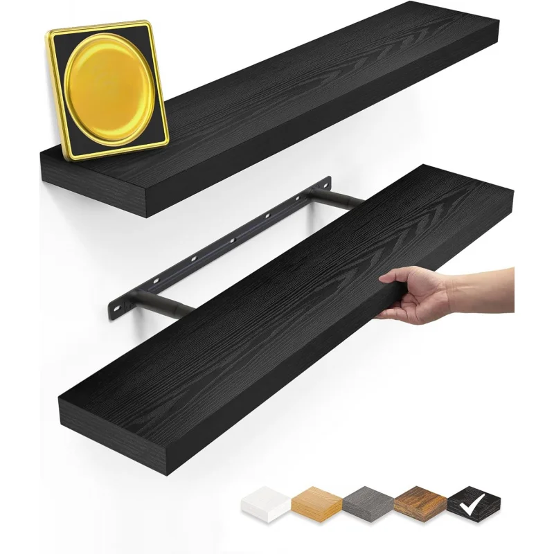 

22.5-Inch Black Floating Wall Shelves - Versatile Storage for Bathroom, Bedroom, Living Room & Kitchen