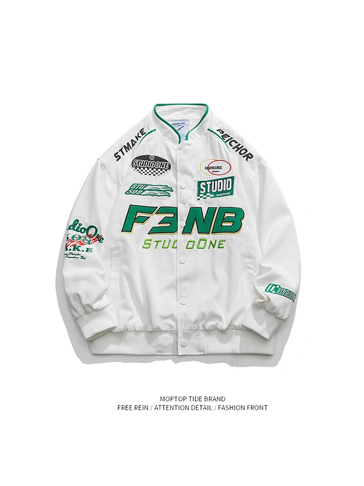 

Mr. WH American Sle Embroidered Motorcycle Jaet Men's Autumn Couple's Baseball orm Top Trendy Hip Hop Outerwear