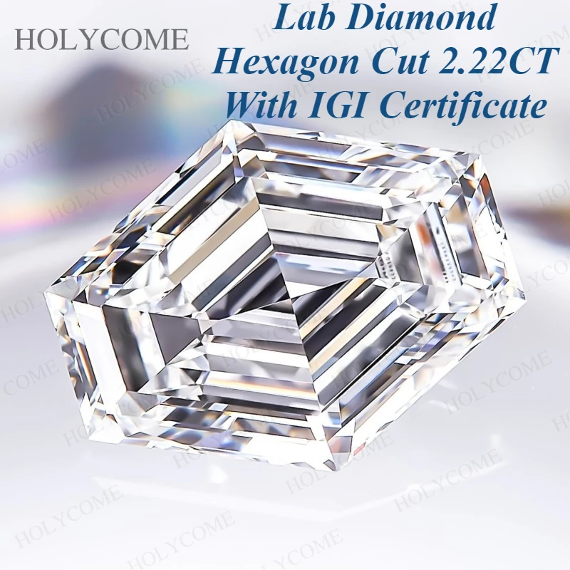 Lab Diamond Hexagon Cut 2.22CT VS1 With IGI CVD HPHT E Color Sparkling For Wedding Engagement Ring Earring Jewelry Making Design