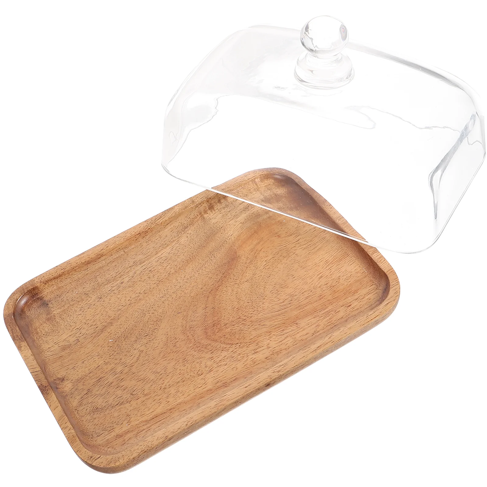 

Butter Plate (glass Acacia Wood Dessert Plate) Cake Display Holder with Cover Show Rack Stand Lid Snack Cakes Dome