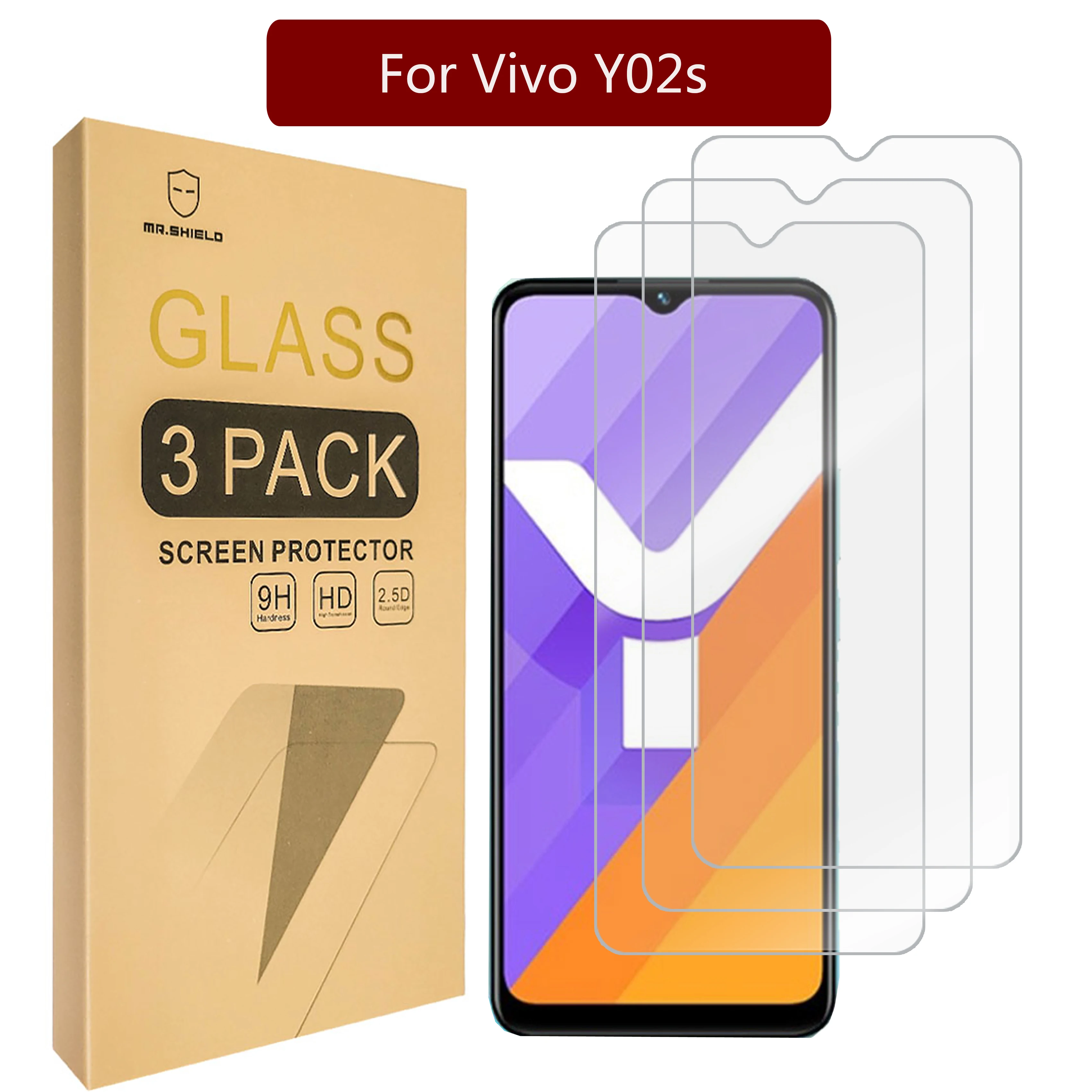 

Защитная пленка Mr.Shield [в 3 упаковках] для Vivo Y02s [закаленное стекло] [Японское стекло с твердостью 9H] Защитная пленка для экрана на весь срок службы