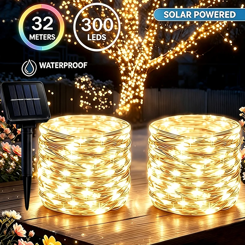 Solar Fairy Lights LED String Lights 8 Mode Waterproof Outdoor Patio Twinkle Light for Tree Garden Christmas Party Wedding Decor