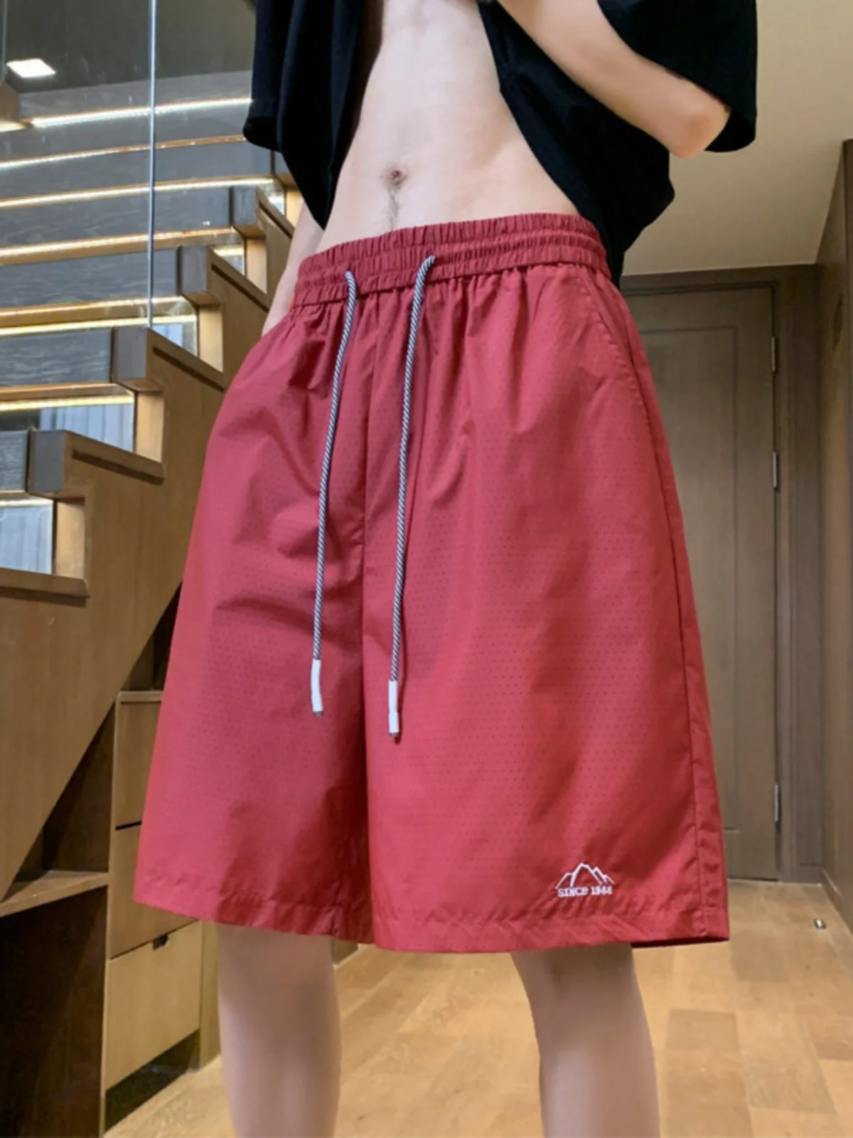 

Ice Silk Me orts Men's Summer Thin Breathable Qui Dry Five-Quarter Loose Fit Spor Beachwear Casual Faion Trousers