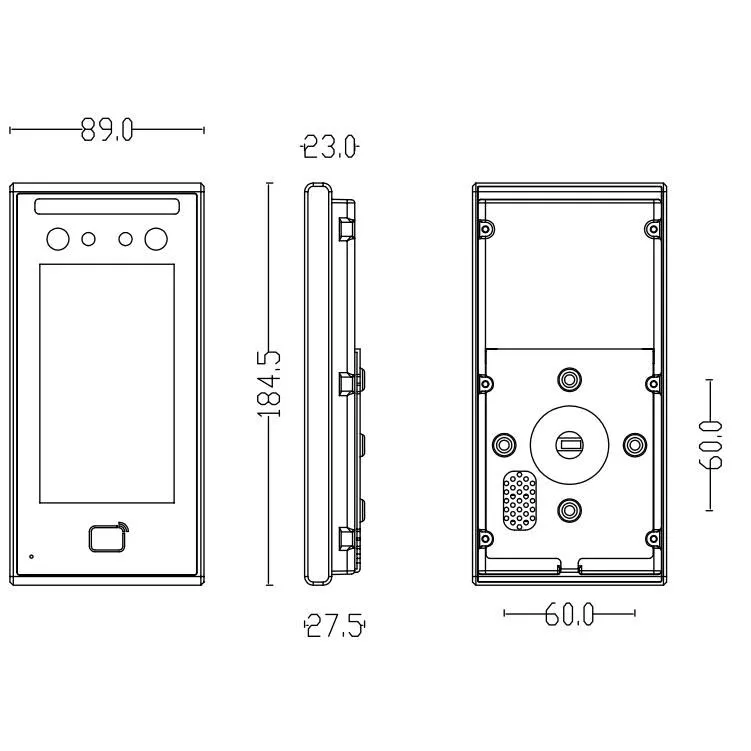 Automat do rozpoznawania twarzy w kształcie litery L, 5 cm, z ekranem dotykowym, biometryczny system kontroli dostępu.