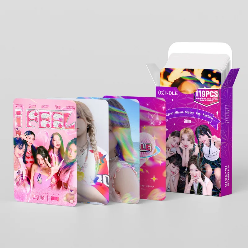 119Pcs/Set Kpop GIDLE HEAT Laser Lomo Card Stickers Photocard Double Sided HD Printed SHUHUA YUQI Fans Collection Postcard Gift