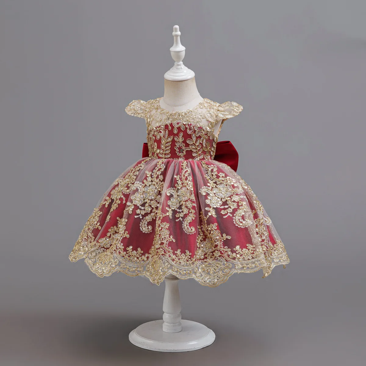 Kleid für Babys und Kleinkinder zum 1. Geburtstag, besticktes Spitzen-Prinzessinnenkleid, Blumenmädchen-Hochzeitskleid, besonderes festliches formelles Kleid für Babys – Detail 18