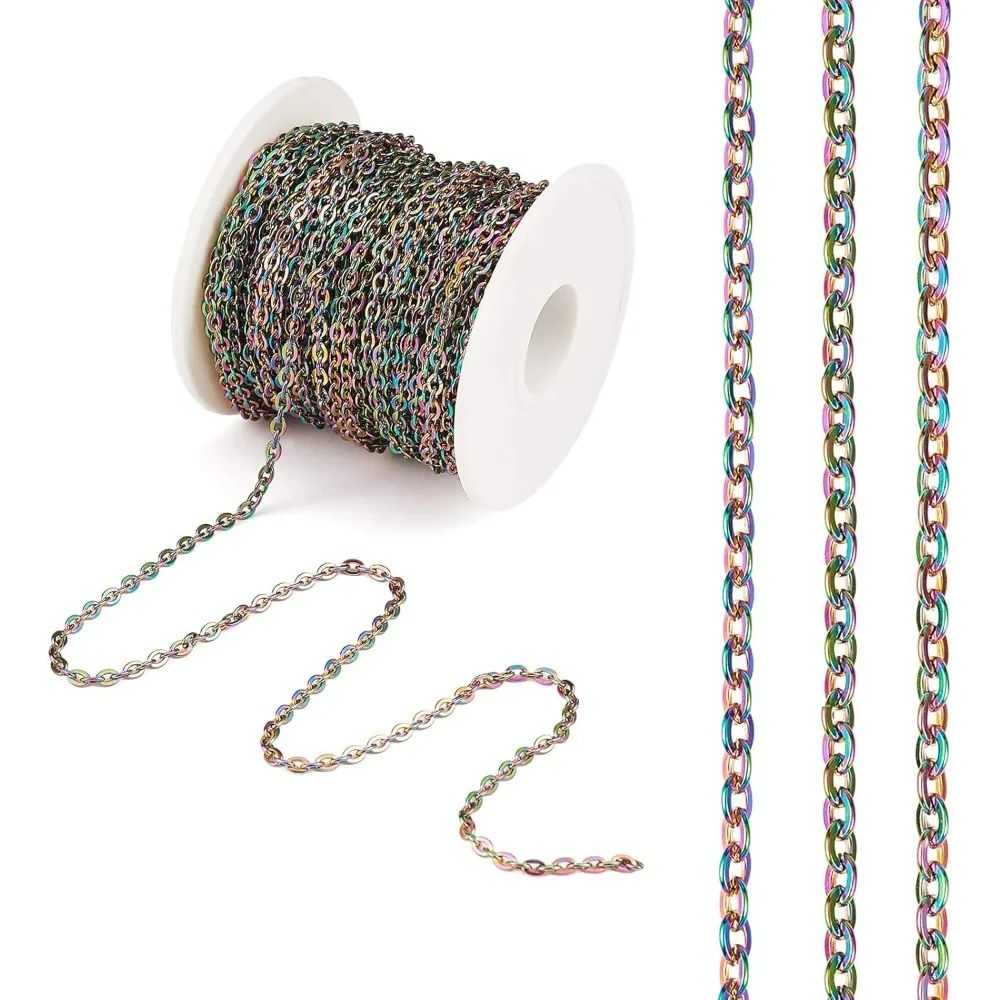 

32.8 Feet 10M Stainless Steel Curb Chains Rainbow Unwelded Chain Multi-Color for Jewelry Necklace Bracelet Earring Making Crafts