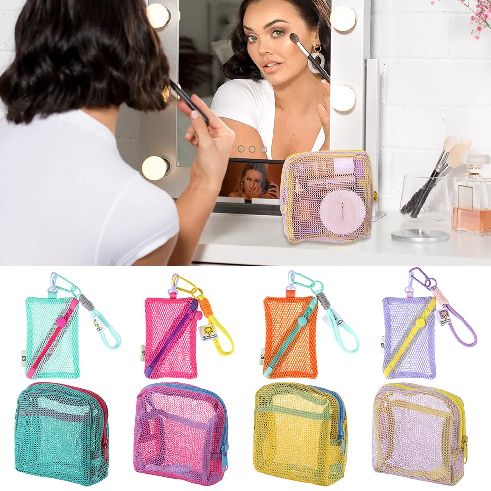 Durable Dopamine Color Storage Bag Candy Color Toiletry Mesh Cosmetic Bag Large Capacity Travel Storage Pouch