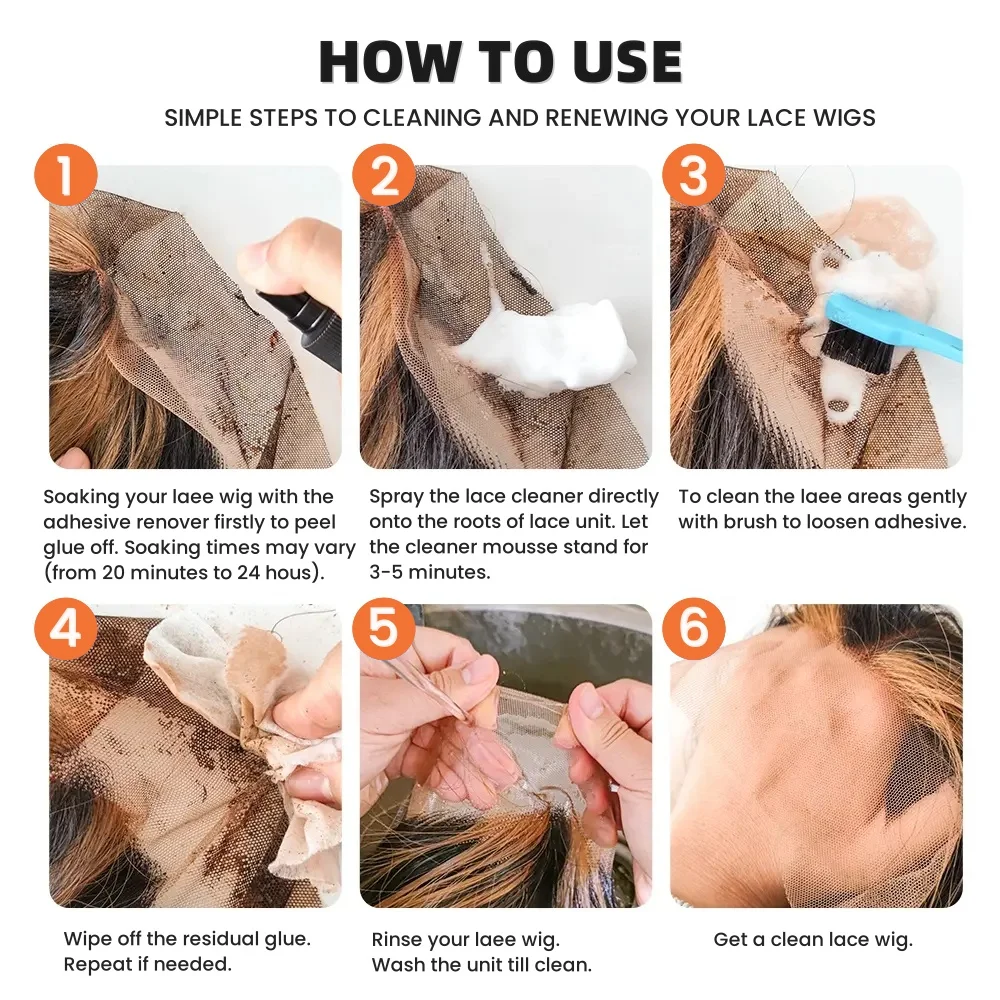 Perückenkleber-Entferner Rückstandsreiniger Shampoo Spitzenreiniger Schaum Rückstandsfreies Komplett-Entfernungsset für Lace-Front-Perücken Haarsysteme – Detail 17