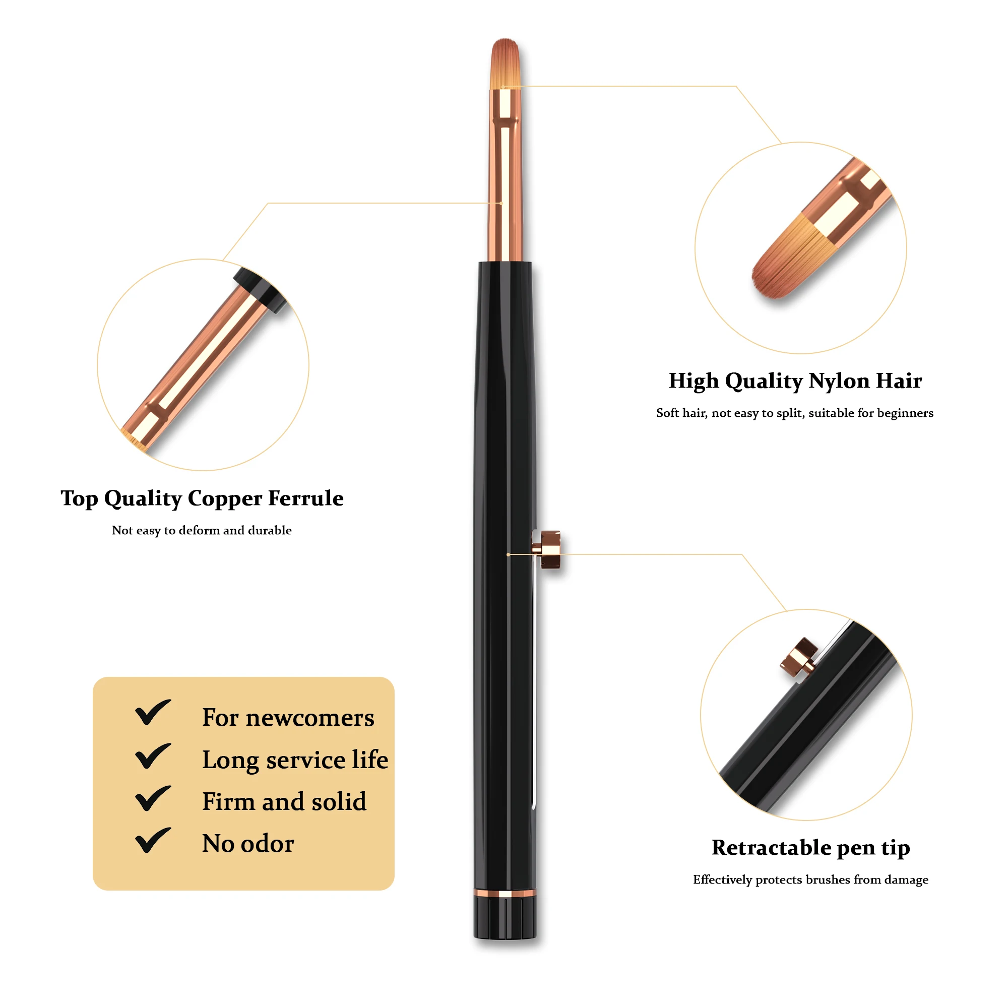 فرشاة سوداء قابلة للسحب على شكل بندق محملة بنابض، فرشاة خطافية تلسكوبية بتصميم قابل للفصل، سهلة تخزين صالون الأظافر