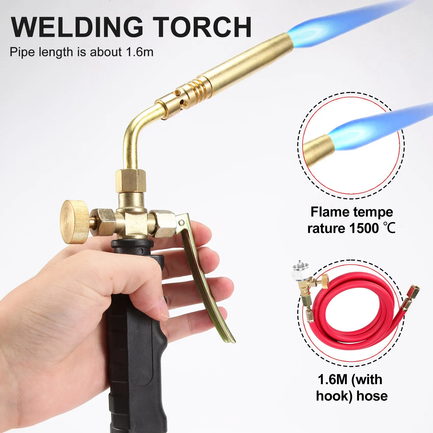 Brazing Welding Hose Torch MAPP Propane Soldering Torch with 1.6M Hose