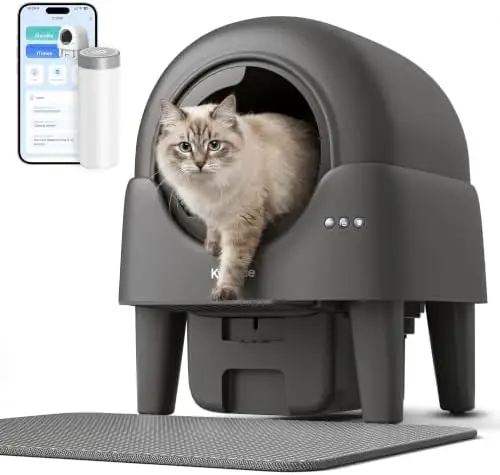 Self Cleaning Cat Litter Box, 90L Large Capacity with APP Control & Smart Safety Sensors, Cats 2.2–15 lbs, Quiet