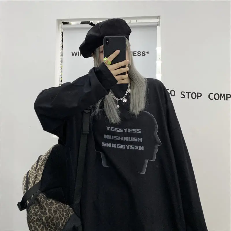 emo t shirt for men summer vintage letters print Long sleeve tee Anime y2k top harajuku casual Oversized gym t-shirts streetwear