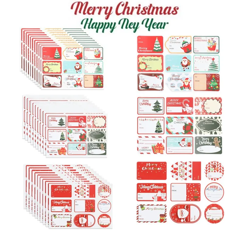 10PCS Christmas Stickers Letter Santa Claus Gift Box Tag Cartoon Self-Adhesive Label Merry Chrismas Gifts Package DIY Decoration