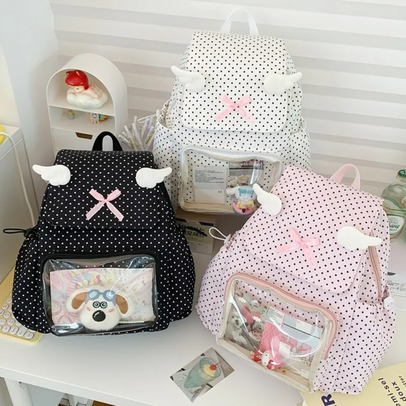 Wings Wave Point Backpack Day Cute Y2K Backpacks Student Backpack Female Student Backpacks Itabag Girl Large Appetite Itabag New