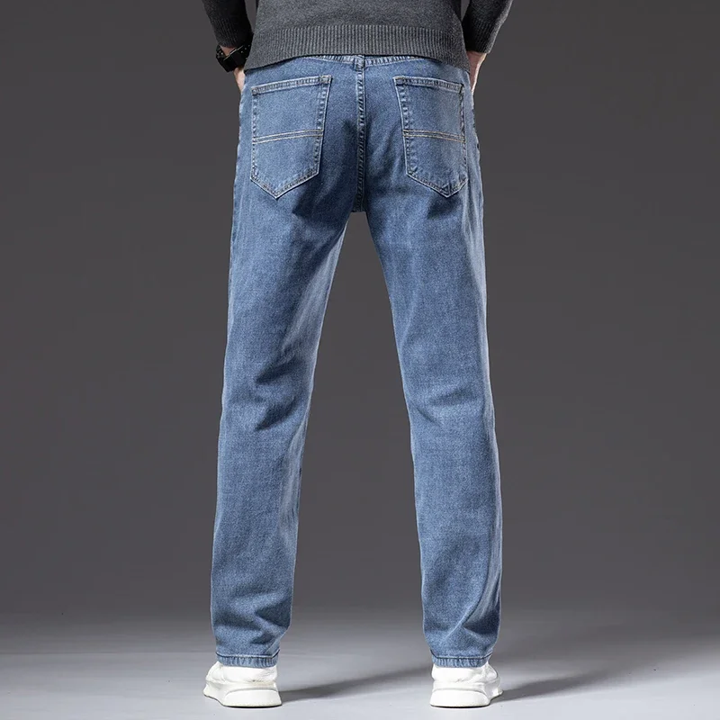 Plus Size 42 44 Men\'s Jeans Gray Blue Straight Stretch Classic Denim Pants Soft Cozy Casual Denim Trousers Male Brand Clothing