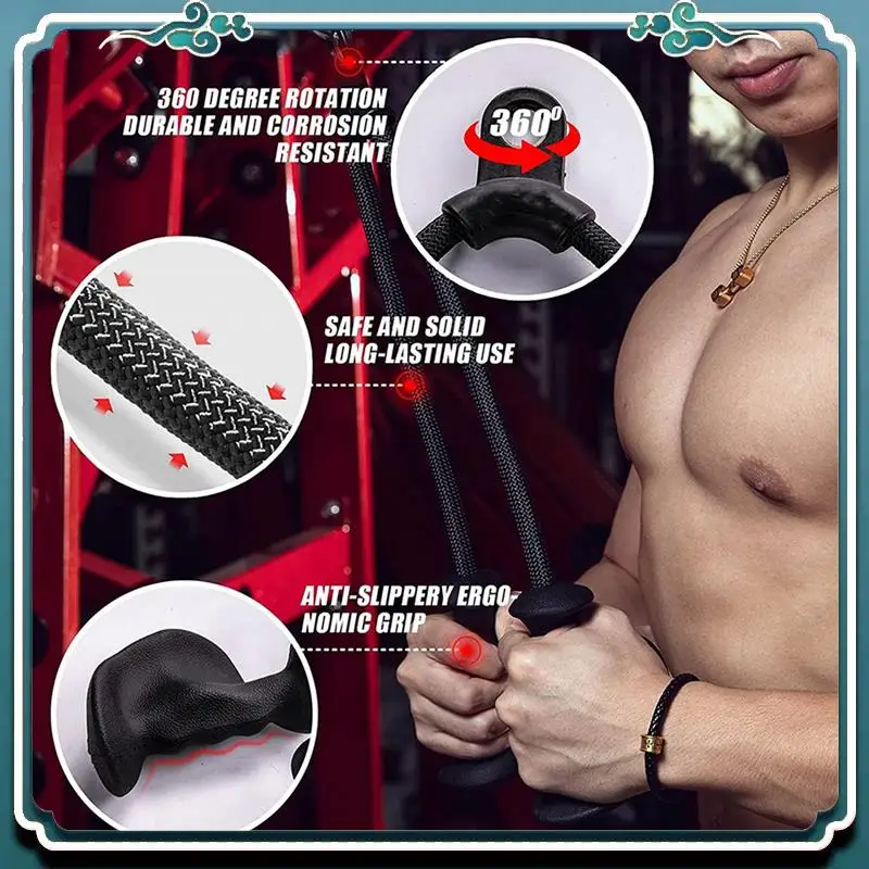 Reliable 3X Ergonomic Triceps Rope Pull Down With Anti-Slippery Natural Rubber Grip For More Muscle Fibers-Gym Rope