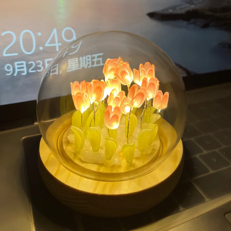 Luz nocturna de tulipán para mesita de noche hecha a mano, lámpara de mesa de flor de tulipán, 10/20 piezas, funciona con pilas