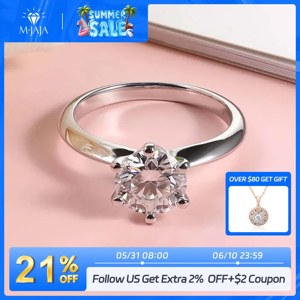 

M-JAJA Solitaire 1-1.5CT Moissanite Engagement Ring for Women S925 Sterling Silver Promise Ring Wedding Band Bridal Fine Jewelry