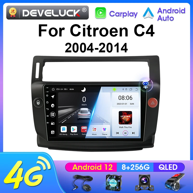 For Citroen C4 C-Triomphe Quatre 2004-2014  Android 12 Car Radio GPS Navigation Carplay Auto intelligent Systems Smart Autoradio