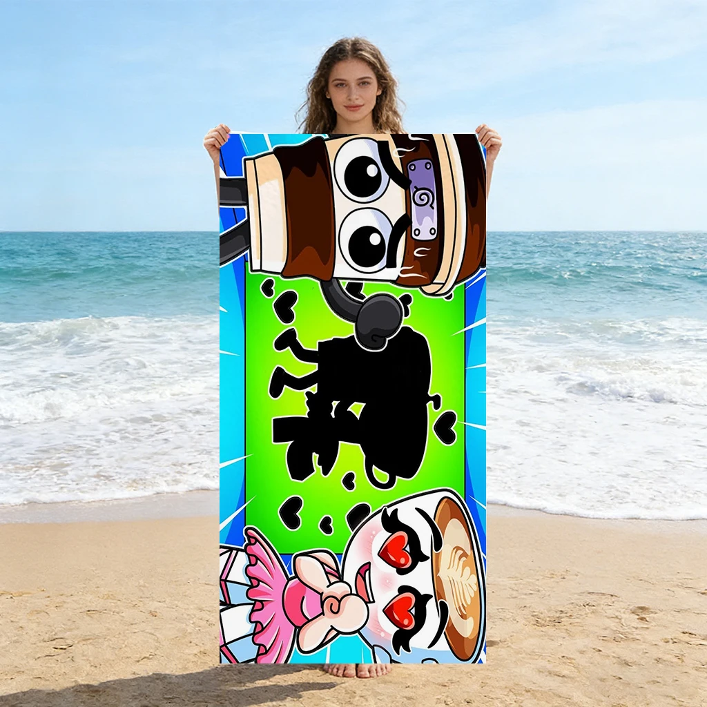 1 Stück S-Sprunki Cartoon-Strandtuch Capuchino Capuchina, schnell trocknend, geeignet für Strand, Pool, Sommer, lustiges Geschenk für Freunde und Familien