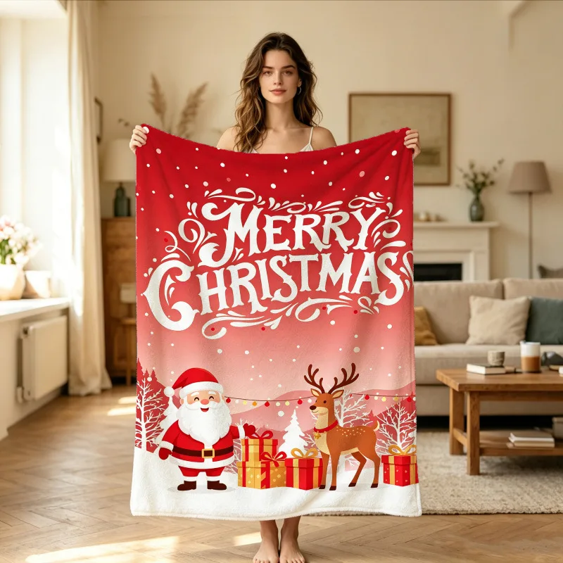 Red White Nordic Christmas Elements Classic Fleece Blanket For Holiday Season Cozy Plush Throw Blanket Gift