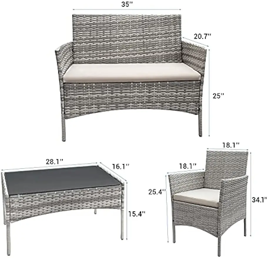 Terras Buitenmeubelset 4 Stuks Veranda Rieten Stoelen Sets Rotan Balkon Sofa Conversatie Set Voor Achtertuin Gazon Zwembad