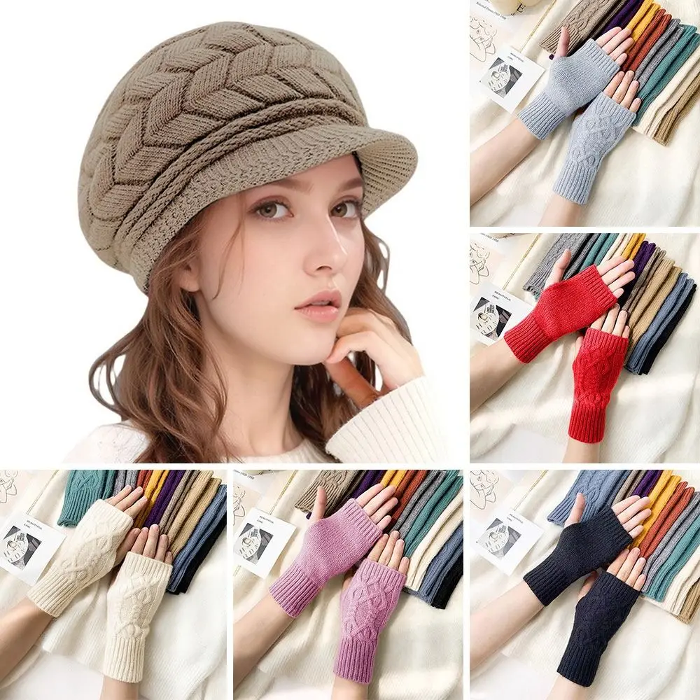 ชุดหมวกและถุงมือขนแกะสำหรับฤดูหนาว 2 ชิ้น/ชุด ป้องกันหู นุ่ม อุ่น กันลม เหมาะสำหรับกิจกรรมกลางแจ้ง