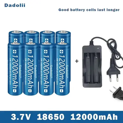 18650 Batteri Uppladdningsbart Batteri 3.7V 18650 12000mAh Kapacitet Li-ion Uppladdningsbart Batteri För Ficklampa Batteri + Laddare 8 best sales litiumbatteri 18650 - №1