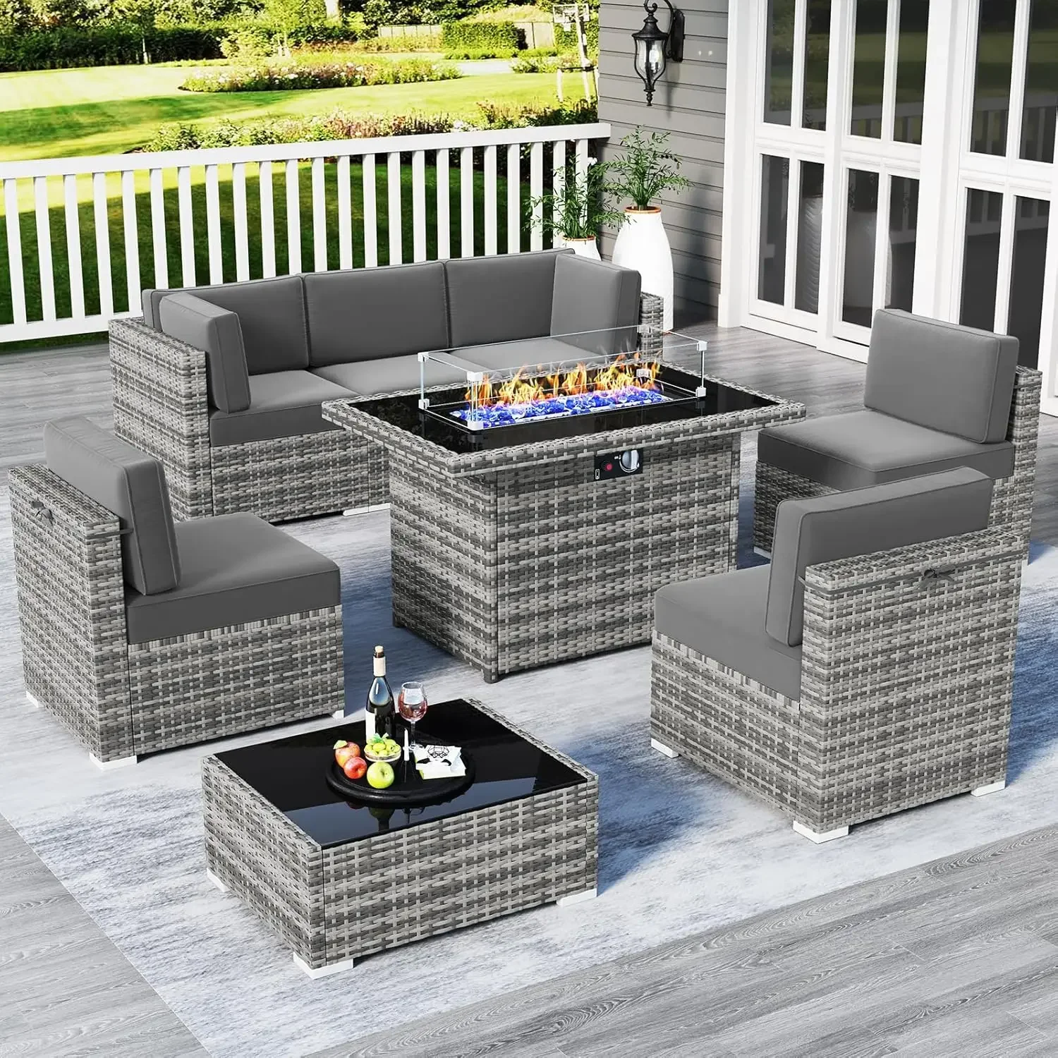 Outdoor Conversation Sets Wicker Rattan Sectional Sofa with Coffee Table