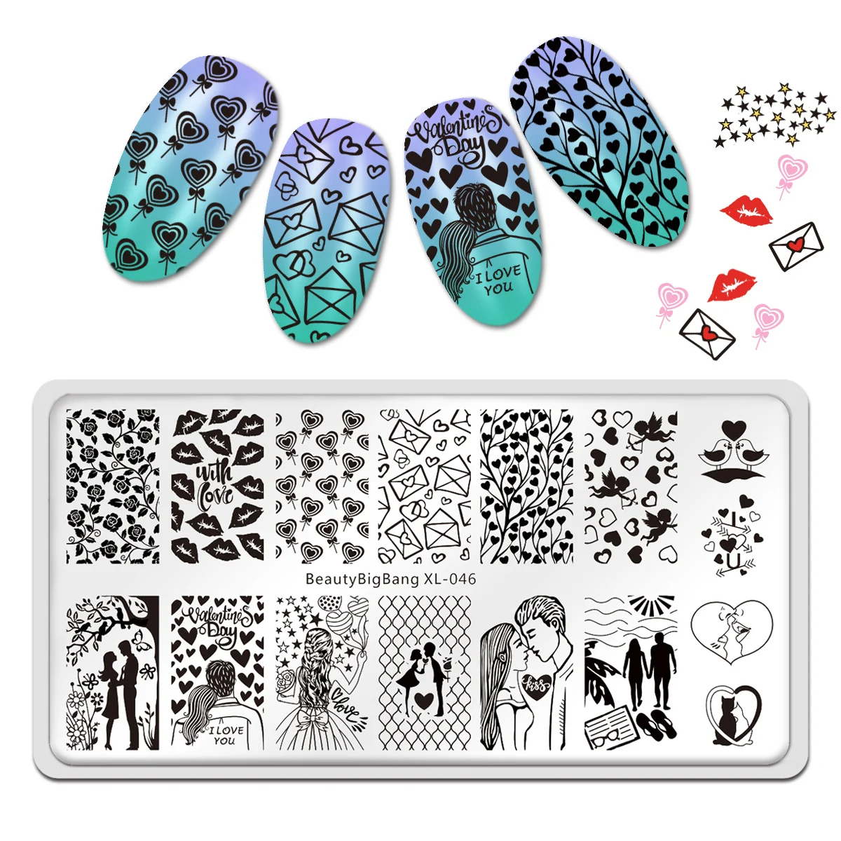 BeautyBigBang Nail Stamping Plates Valentine\'s Day Love Heart Flowers Pattern For Nails DIY Art Stamp Template XL-046