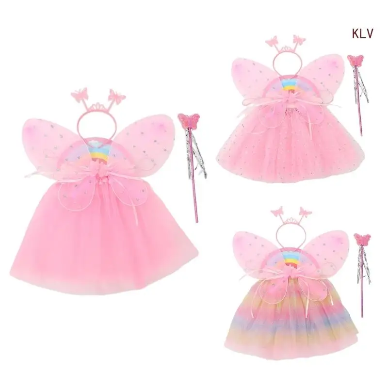 

Girls Fairy Dressing up Costume Set with Skirt, Wing, Fairy Wand and Headband for Kid Birthday Party Halloween Christmas 6XDA