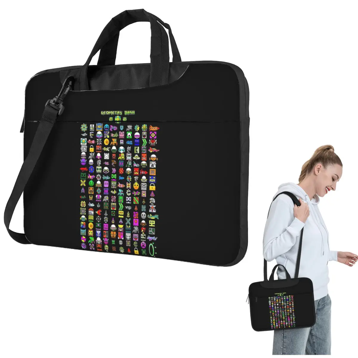 

Video Game Geometry Dash Crossbody Laptop Bag Case Computer Bag 13 14 15.6 Inch Notebook Pouch for Lenovo