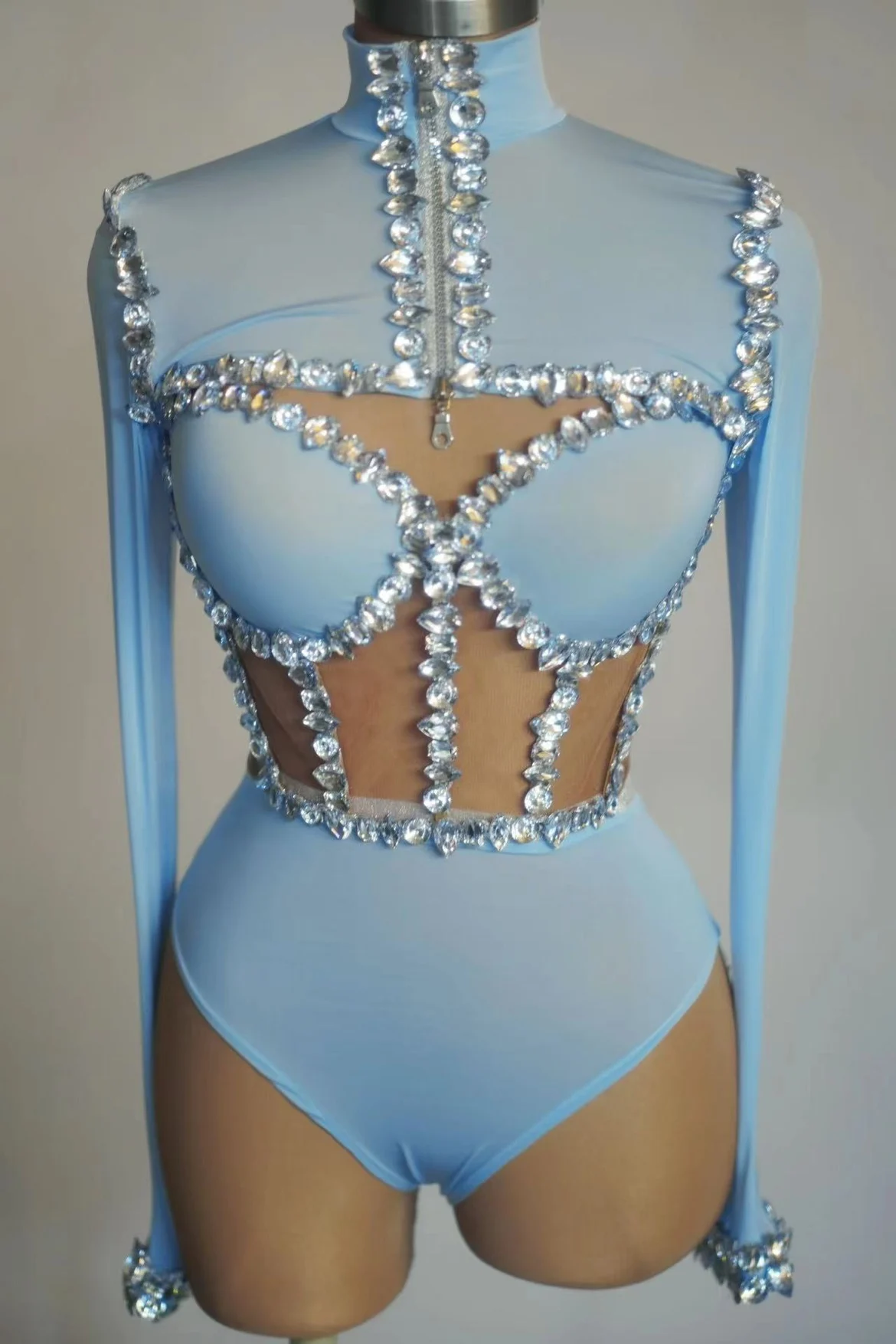 2025 핫셀링 신상 나이트클럽 바 섹시 테크놀로지 샤이닝 워터 다이아몬드 탄성 점프수트 패션 퍼포먼스 의류 yj010