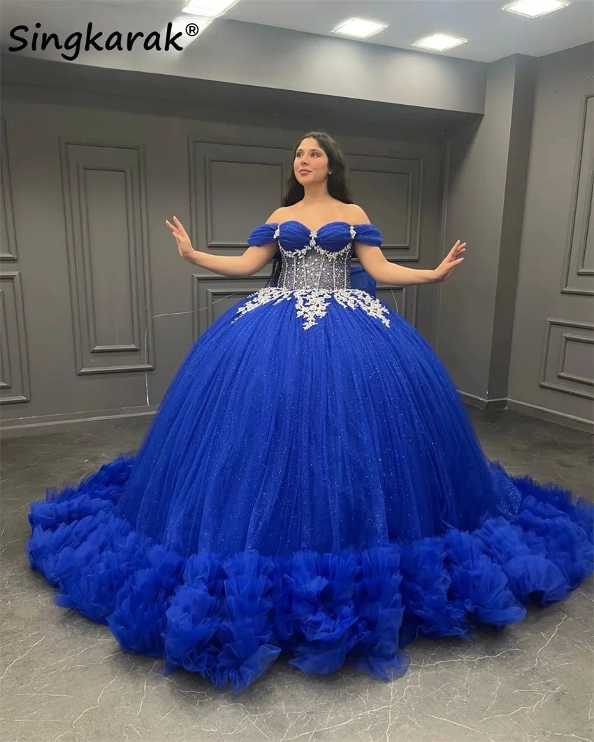 Luxury Royal Blue Mermaid Prom Dress 2024 Bow Sweetheart Beaded Crystals Wedding Party Gown Vestidos De 15 Años Customized 