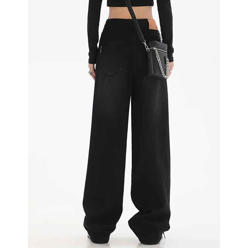 Damskie jeansy retro z prostymi nogawkami, klasyczne spodnie dżinsowe z wysokim stanem, damskie koreańskie spodnie streetwearowe typu baggy