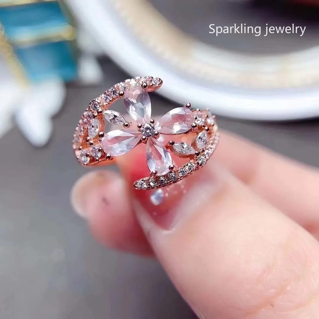 Natural Powder Quartz Ring S925 Sterling Silver Exquisite Custom Women's Jewelry Gift Charm Free Shipping